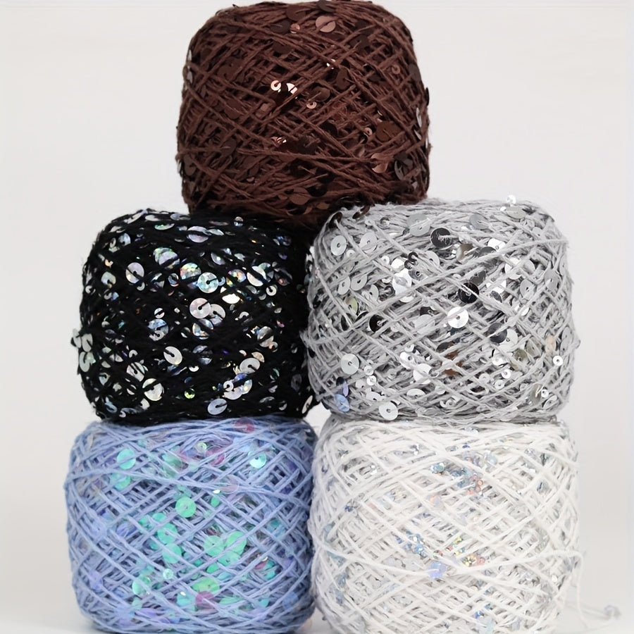 Sequin Cotton Yarn for Hand Knitting and Crocheting 50g White Red Black Beige