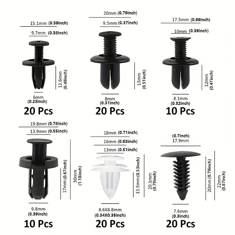 Universal avtomobil plastmassadan qattiq yopishtiruvchi to'plami, 100 dona, bardoshli mixlar
