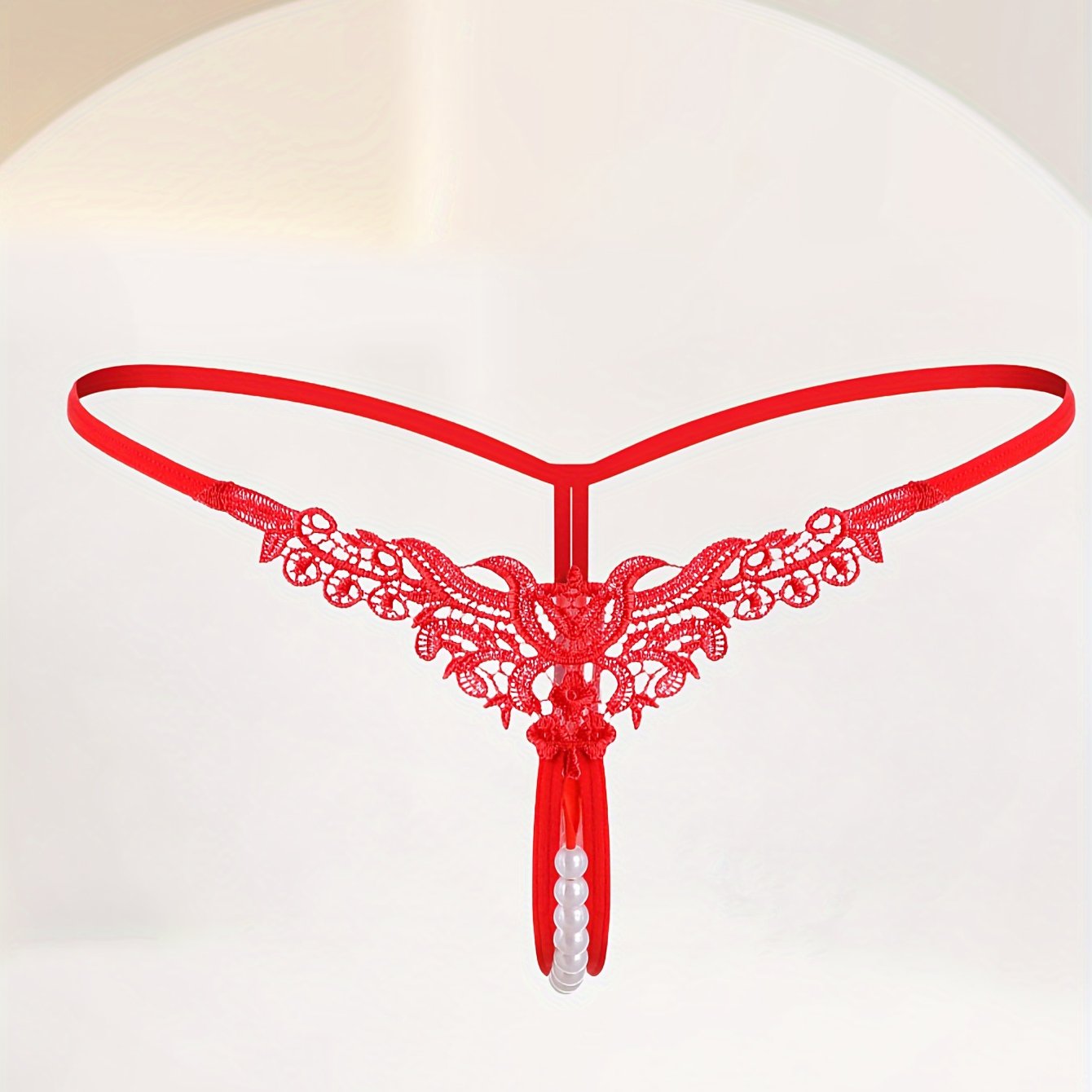 Women's Low-Rise Faux Pearl Thong Lingerie Underwear