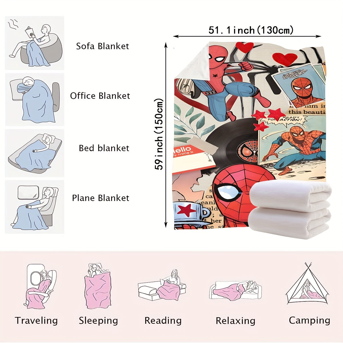 Cartoon Spider Plush Blanket for All Seasons High-Quality Polyester Cozy Bed Sofa Travel Camping