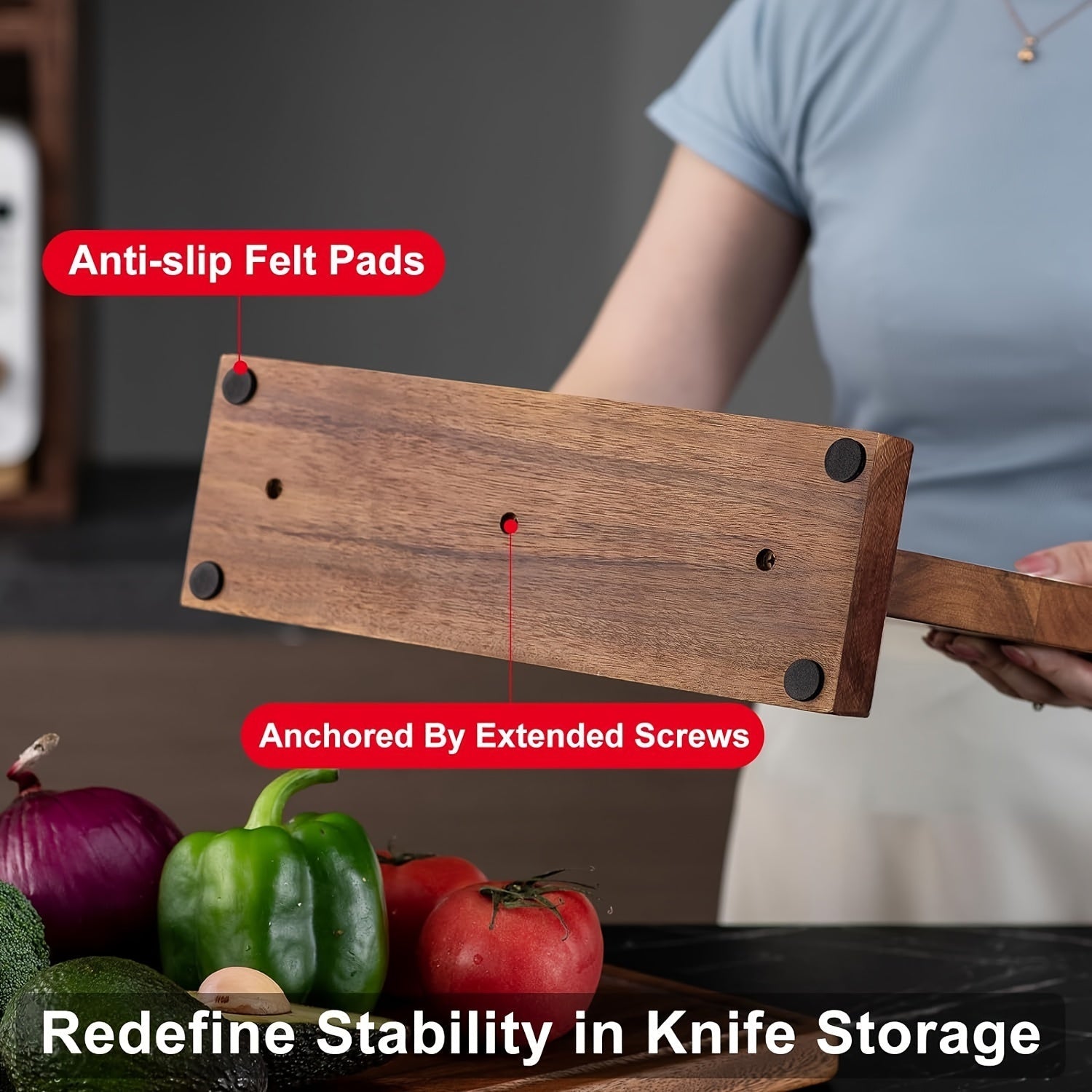 Wooden Magnetic Knife Holder Dual-Sided Knife Block with Strong Magnets