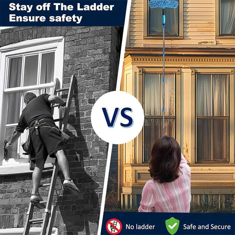 2in1 Window Cleaning Brush and Scraper Set with Telescopic Pole and Hard Bristle Brush