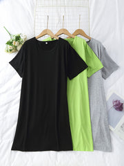 Plus Size Sleepwear 3-Pack Solid Color Knit Nightwear, Polyester Blend, Comfortable