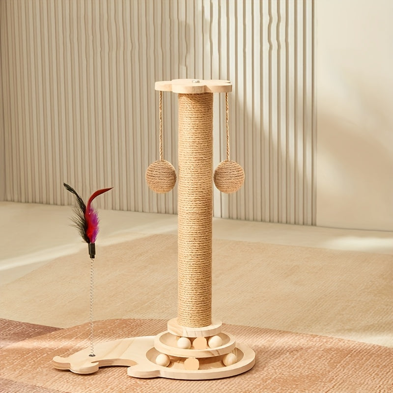 Interactive Cat Scratching Post with Rotating Tassels and Durable Polyester Fiber Scratch Board