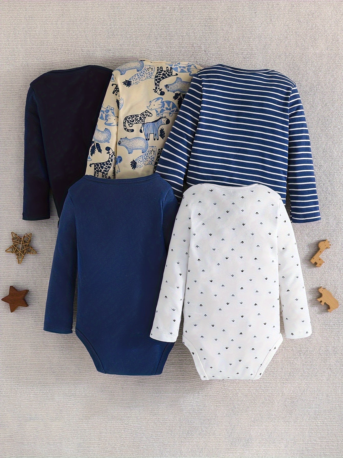 5-Pack детских хлопковых комбинезонов с длинным рукавом для мальчиков с мультяшным рисунком животных, идеально подходящих для весенней/осенней уличной носки