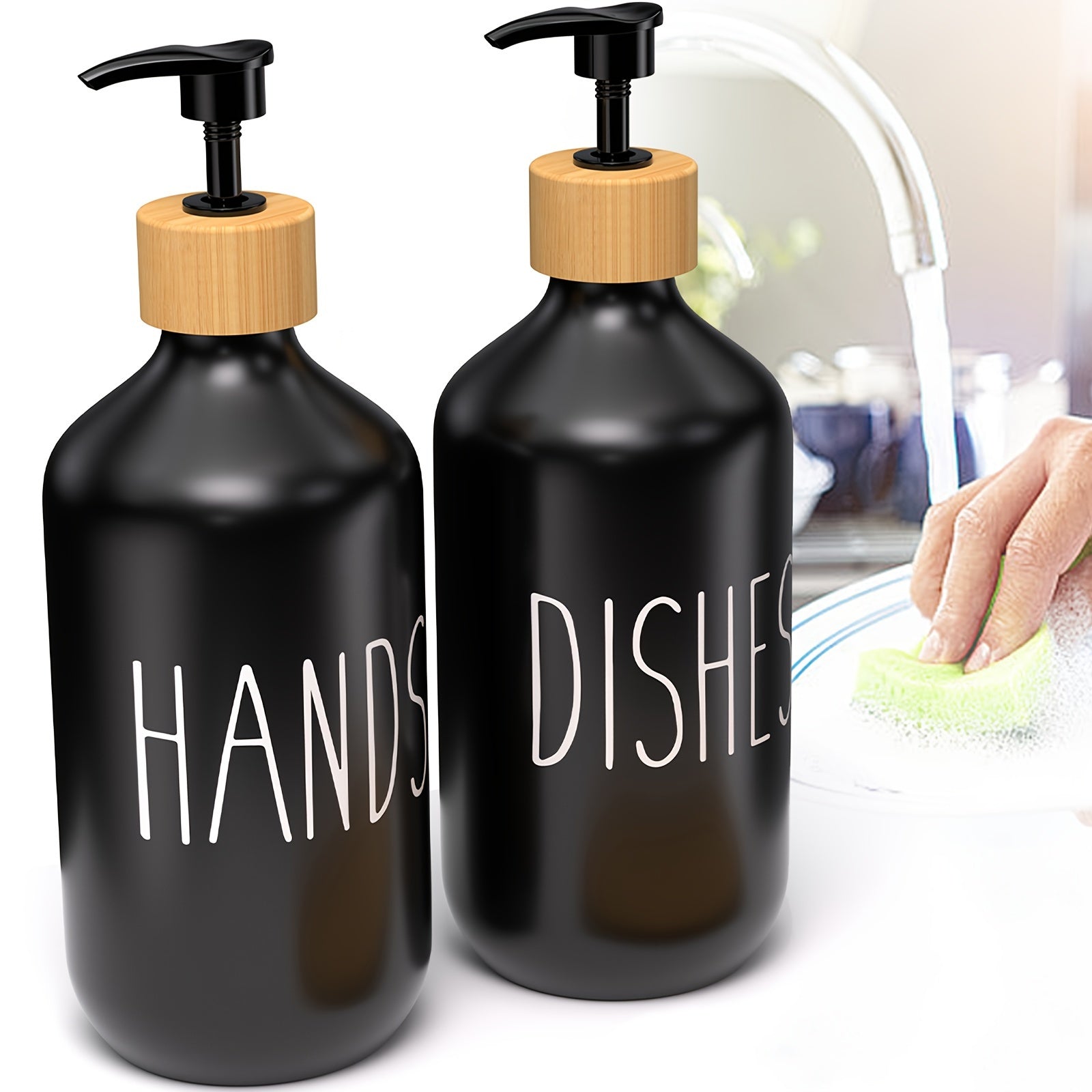Black Plastic Double Soap Dispenser Set for Kitchen and Bathroom
