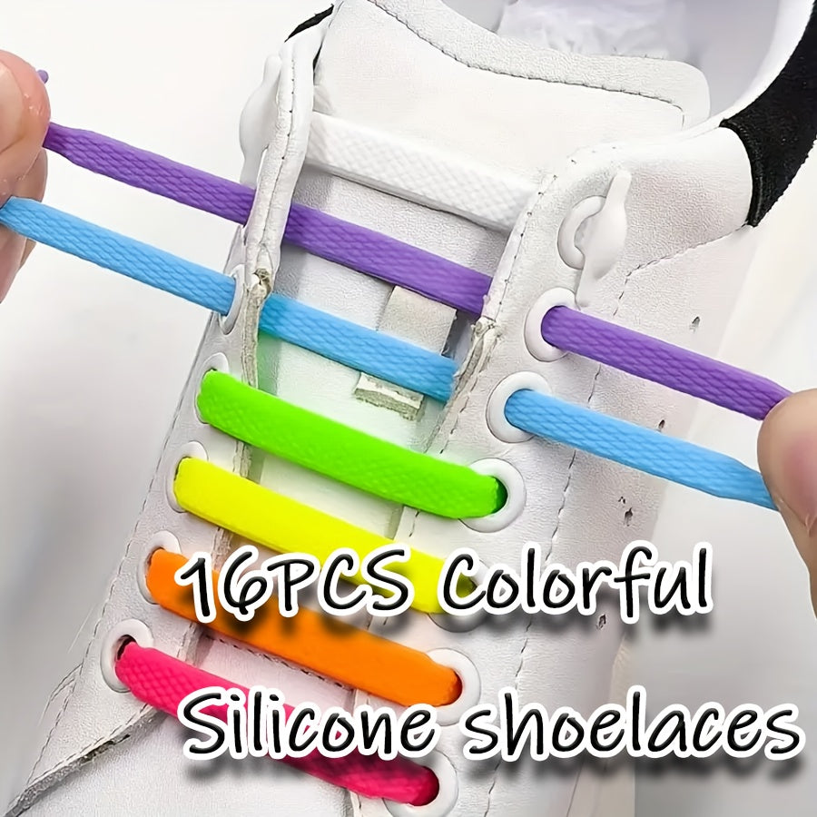 16-Pack Silicone No-Tie Shoelaces Waterproof Stain-Resistant Lightweight