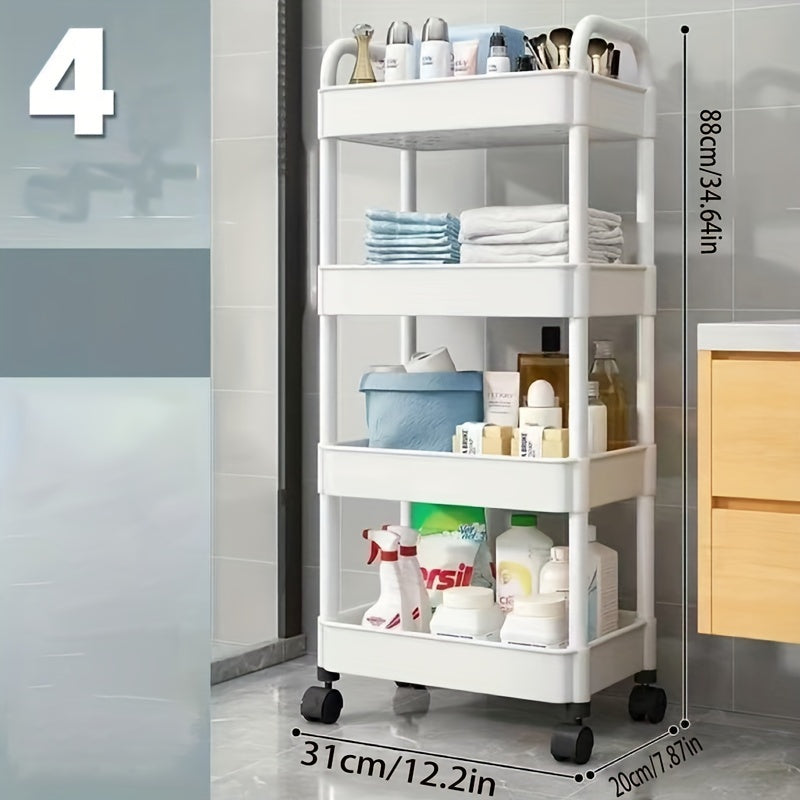 Durable Plastic Rolling Storage Cart with Wheels for Kitchen Bedroom Office