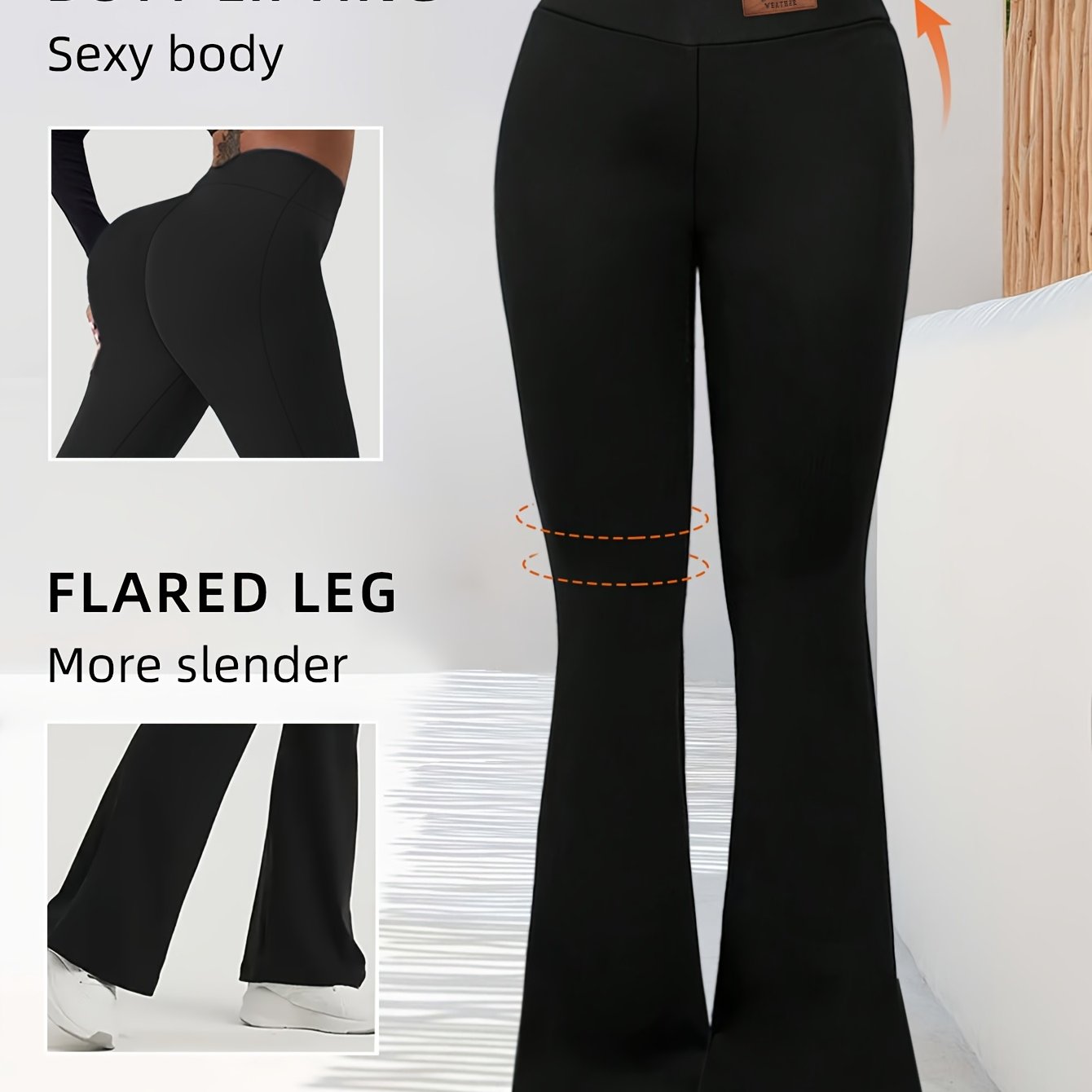 Ayollar uchun keng ochiladigan legginslar, yuqori bel, elastik bel, o'rta balandlik, qora