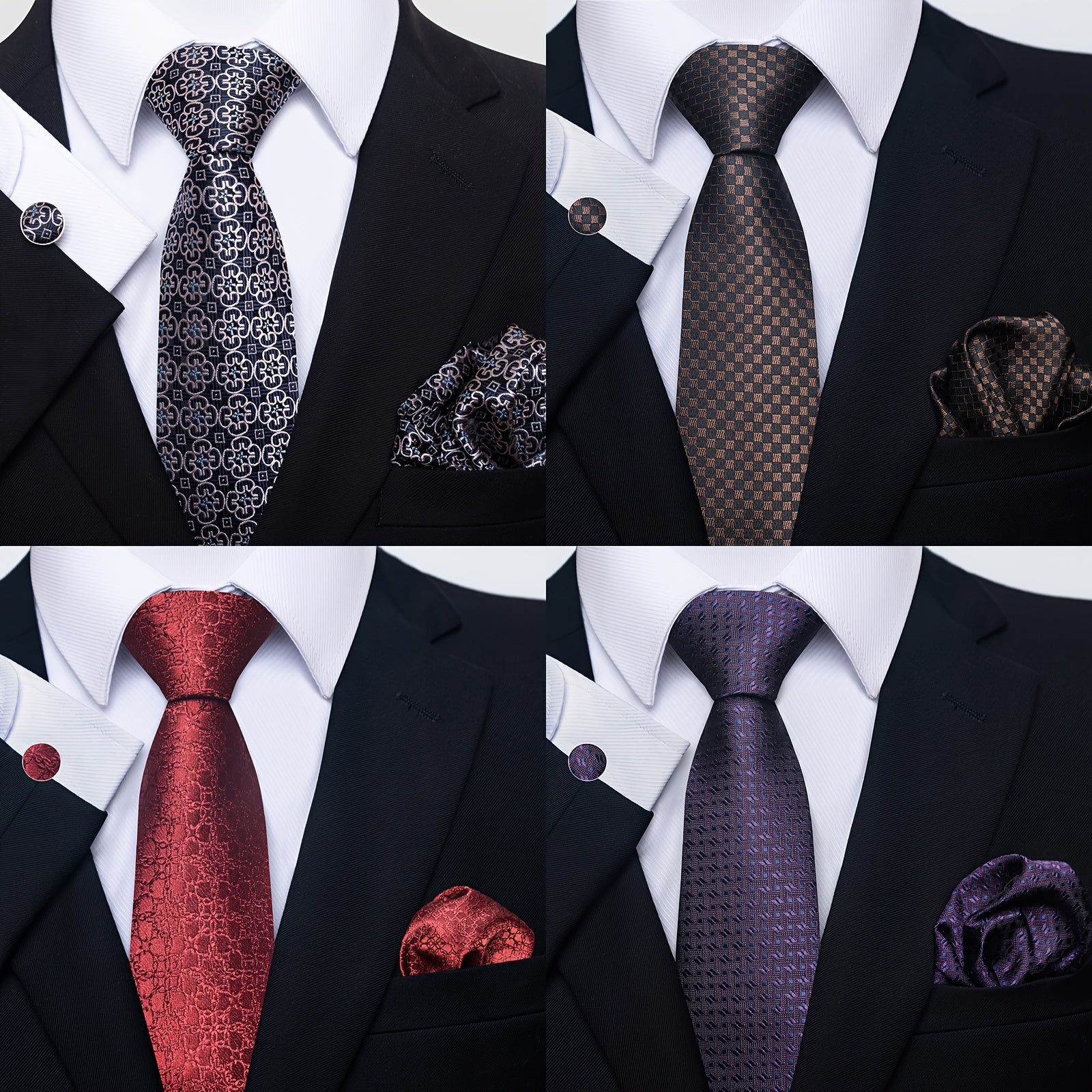 Men's Fashion Tie Set with Handkerchief and Cufflinks Polyester for Weddings and Formal Events