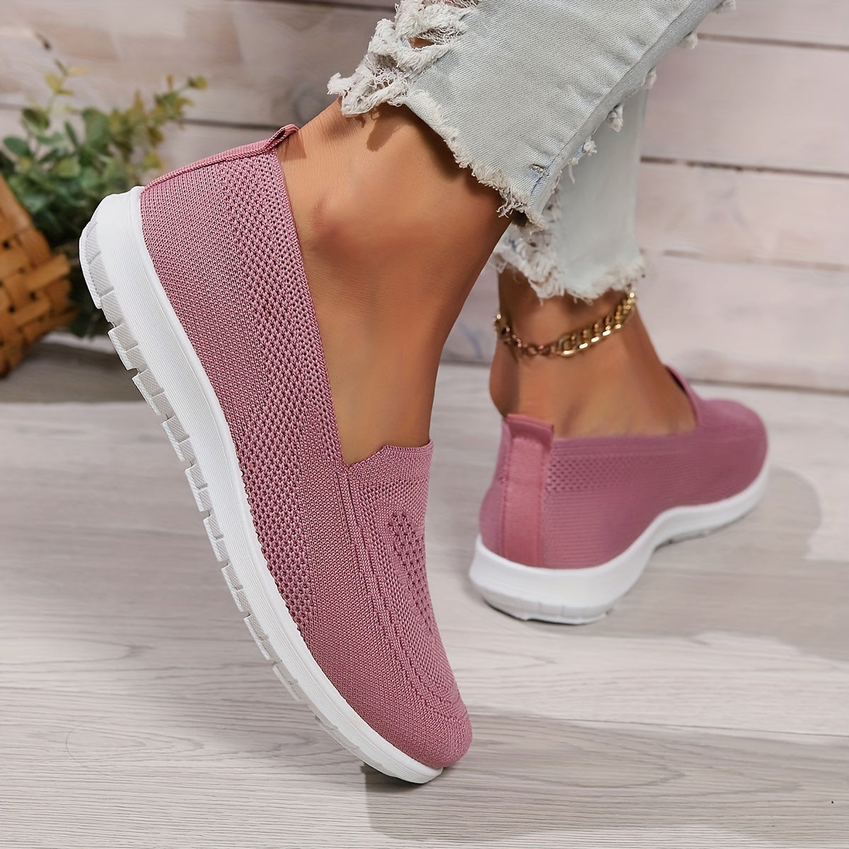 Women's Knit Sneakers - Lightweight Slip-On Breathable Mesh Gray