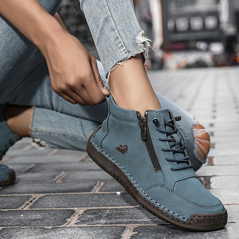 Women's Light Blue Casual Ankle Boots with Zipper and Non-Slip Sole
