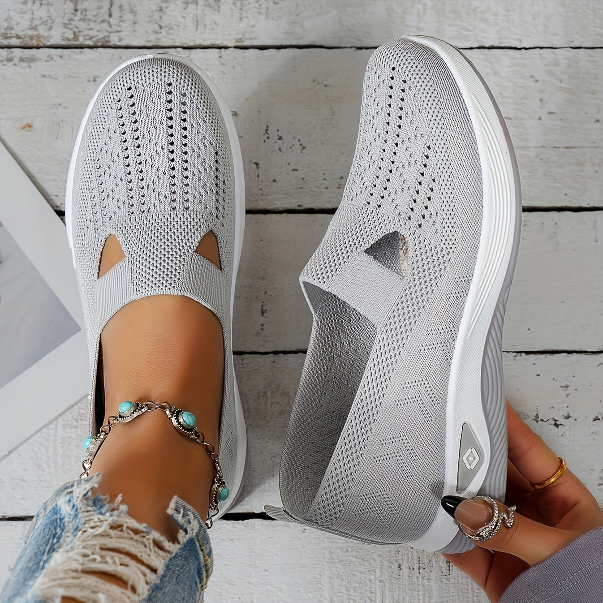 Women's Mesh Slip-On Sneakers Lightweight Breathable Walking Shoes