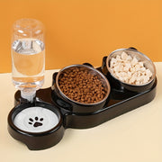 Dual Bowl Pet Feeder and Water Dispenser Stainless Steel Plastic for Cats and Dogs