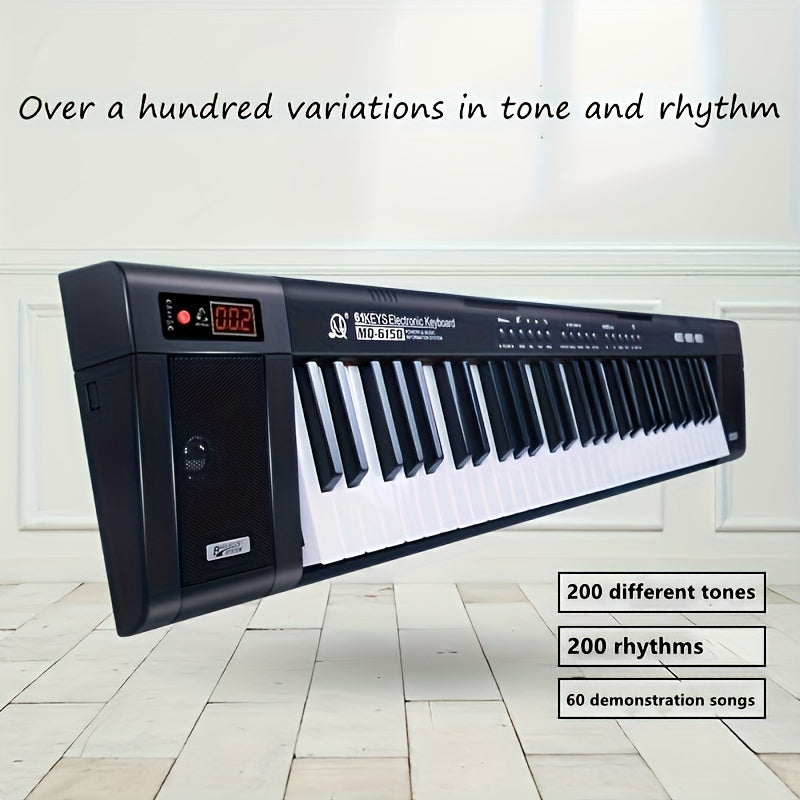 61-Key Portable Digital Piano Keyboard with Enhanced Sound Black for Beginners and Adults