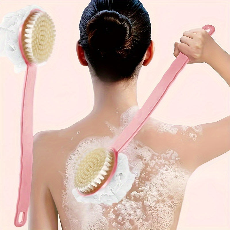 Double-Sided Bath Brush with Loofah Puff for Exfoliating and Scrubbing