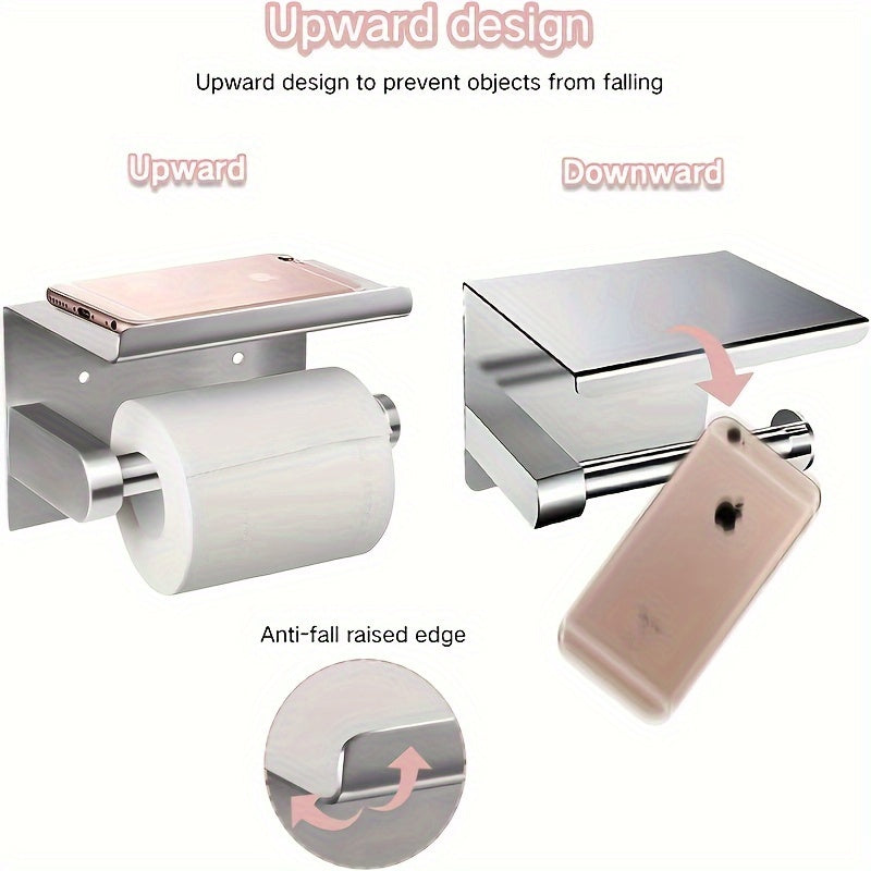 Stainless Steel Toilet Paper Holder with Shelf for Bathroom Storage