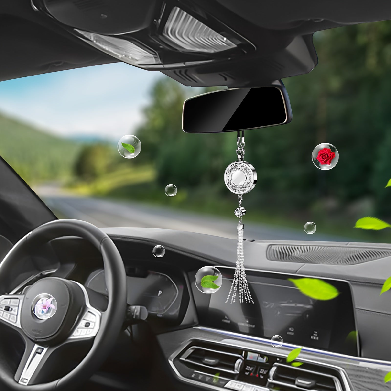 European Pattern Metal Car Air Freshener Hanging Perfume Container with Tassel in Gift Box