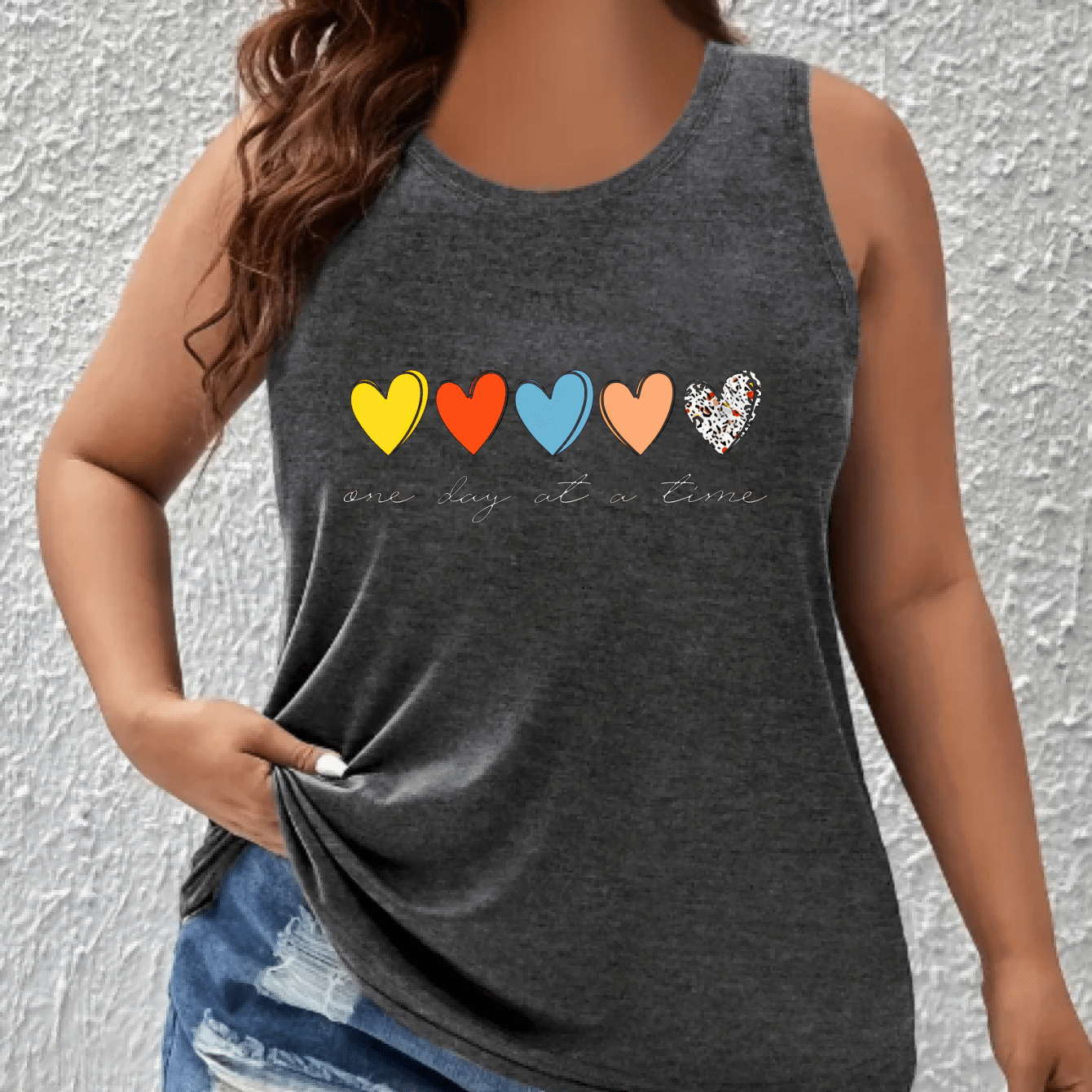 Women's Plus Size Sleeveless Tank Top with Colorful Heart Print Casual Breathable All-Season
