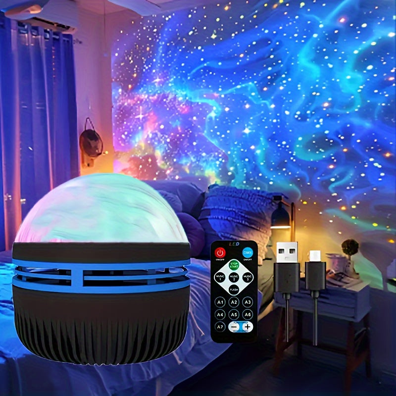 LED Night Light with Aurora Borealis Design, 7 Color Patterns, Remote Control