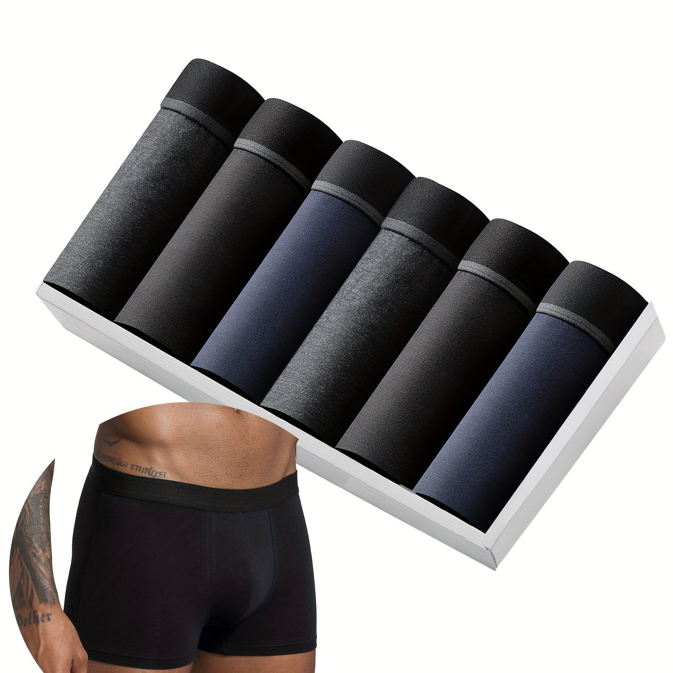 Men's Cotton Boxer Shorts Solid Color Comfortable Knit Shortie Underwear for Casual Wear Set of Six