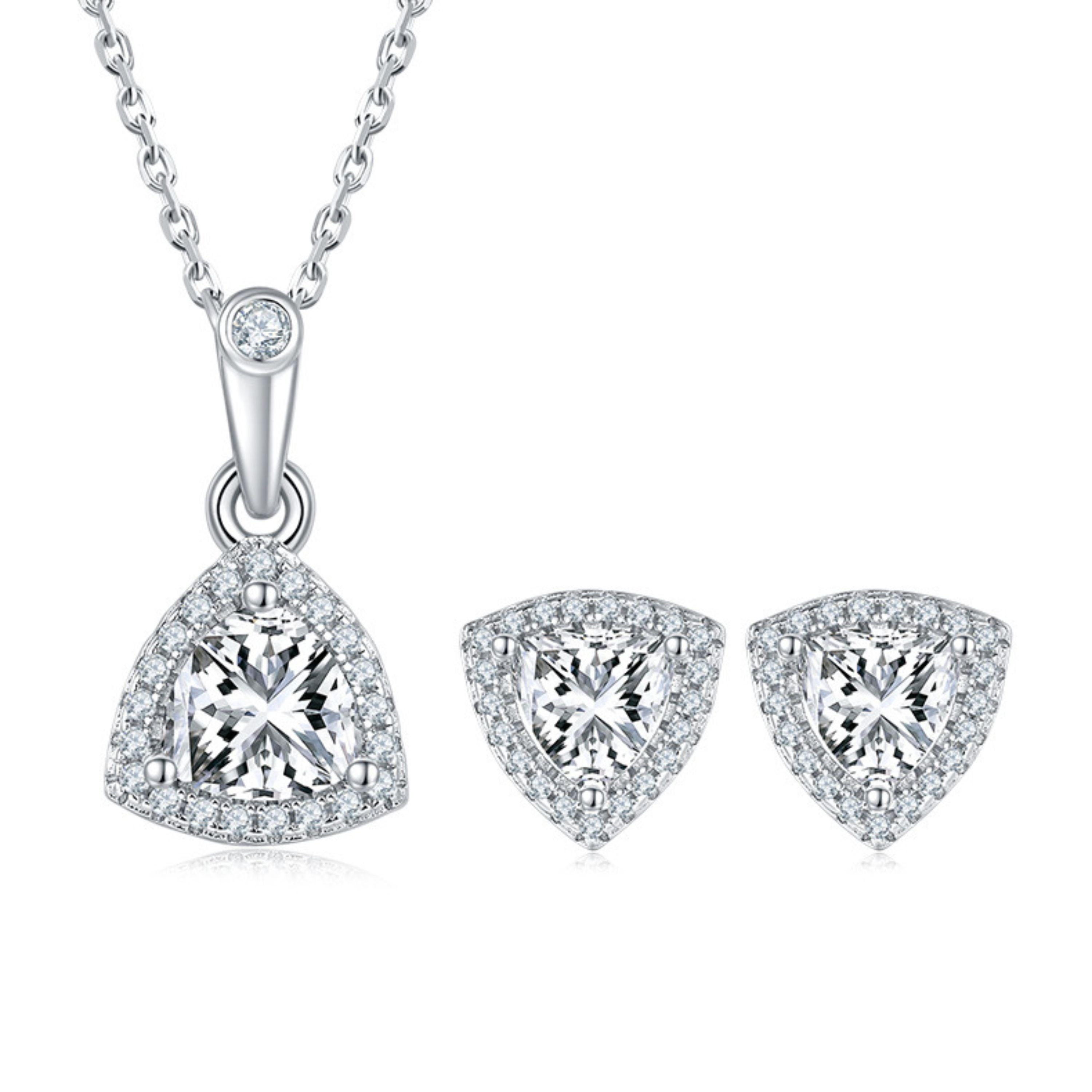 S925 Silver Moissanite Jewelry Set Necklace and Earrings 1.0CT and 0.5CT Gift