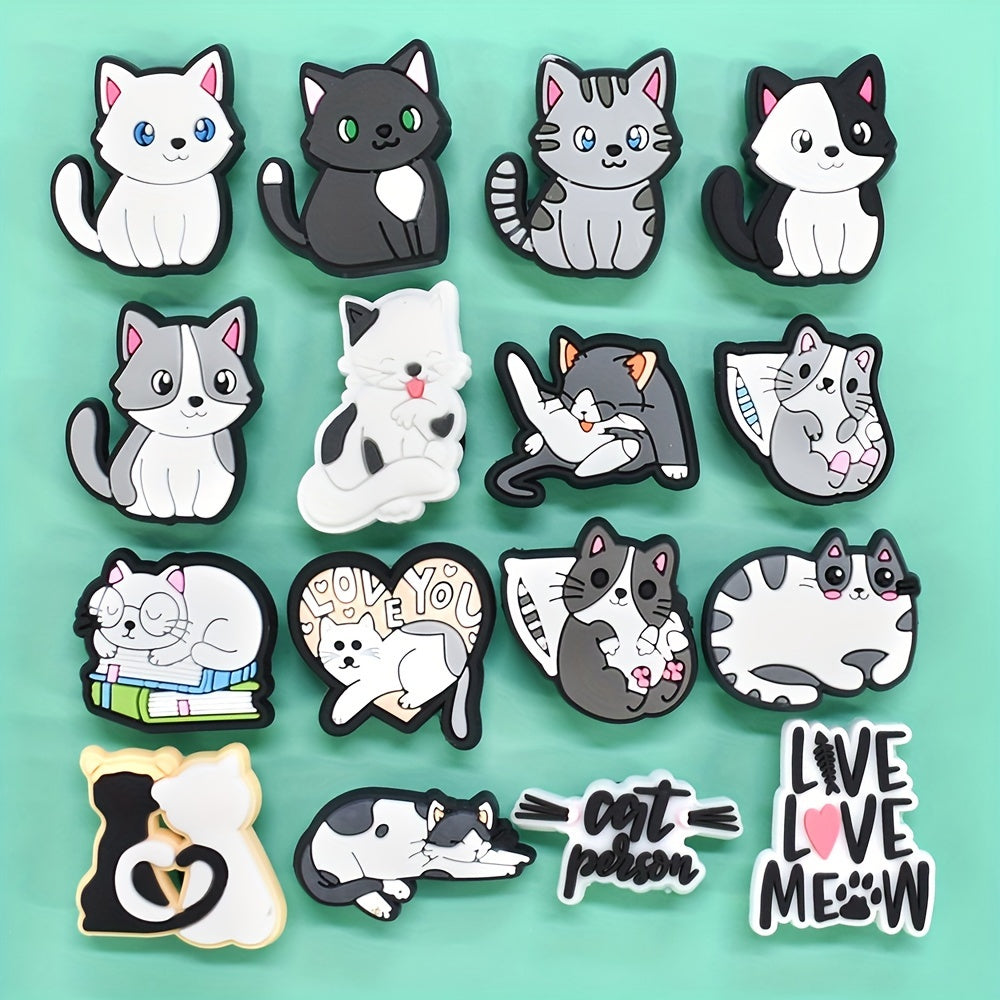 16pcs Cat Shoe Charms Set Colorful Cartoon Cat Poses for Clogs Sandals