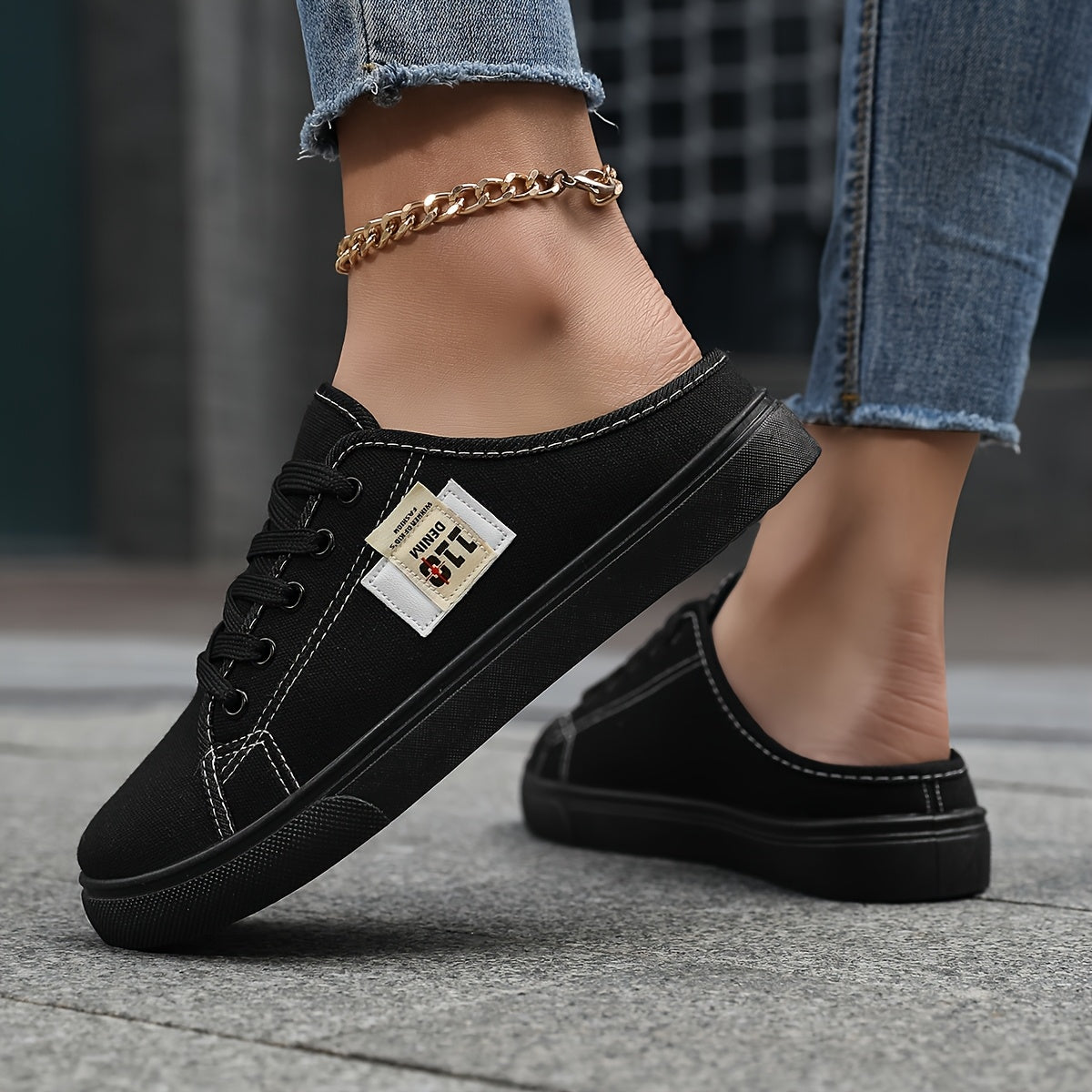 Ayollar uchun slip-on kundalik poyabzal nafas oladigan mato, sirpanmaydigan taglik, qora, oq, pushti