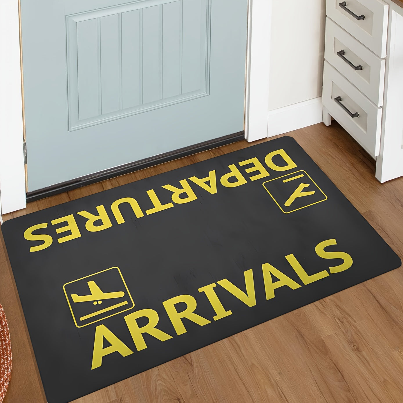 Black Door Mat with Airplane Design Non-Slip Absorbent Indoor Rug