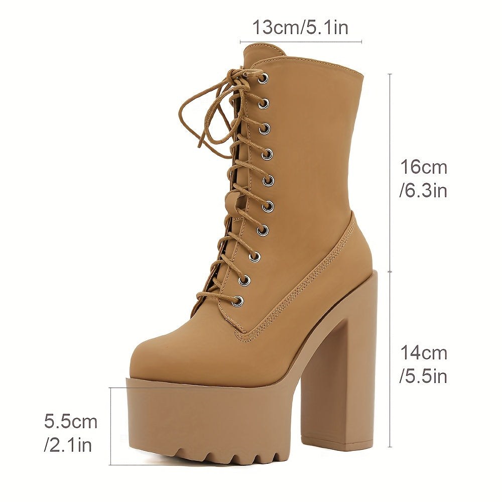 Женские ботинки на платформе до середины икры с блоковым каблуком, шнуровка, зимняя повседневная обувь