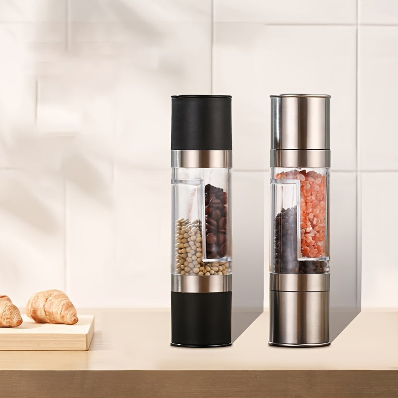 Dual-Head Manual Pepper Grinder Stainless Steel Plastic Transparent Kitchen Tool