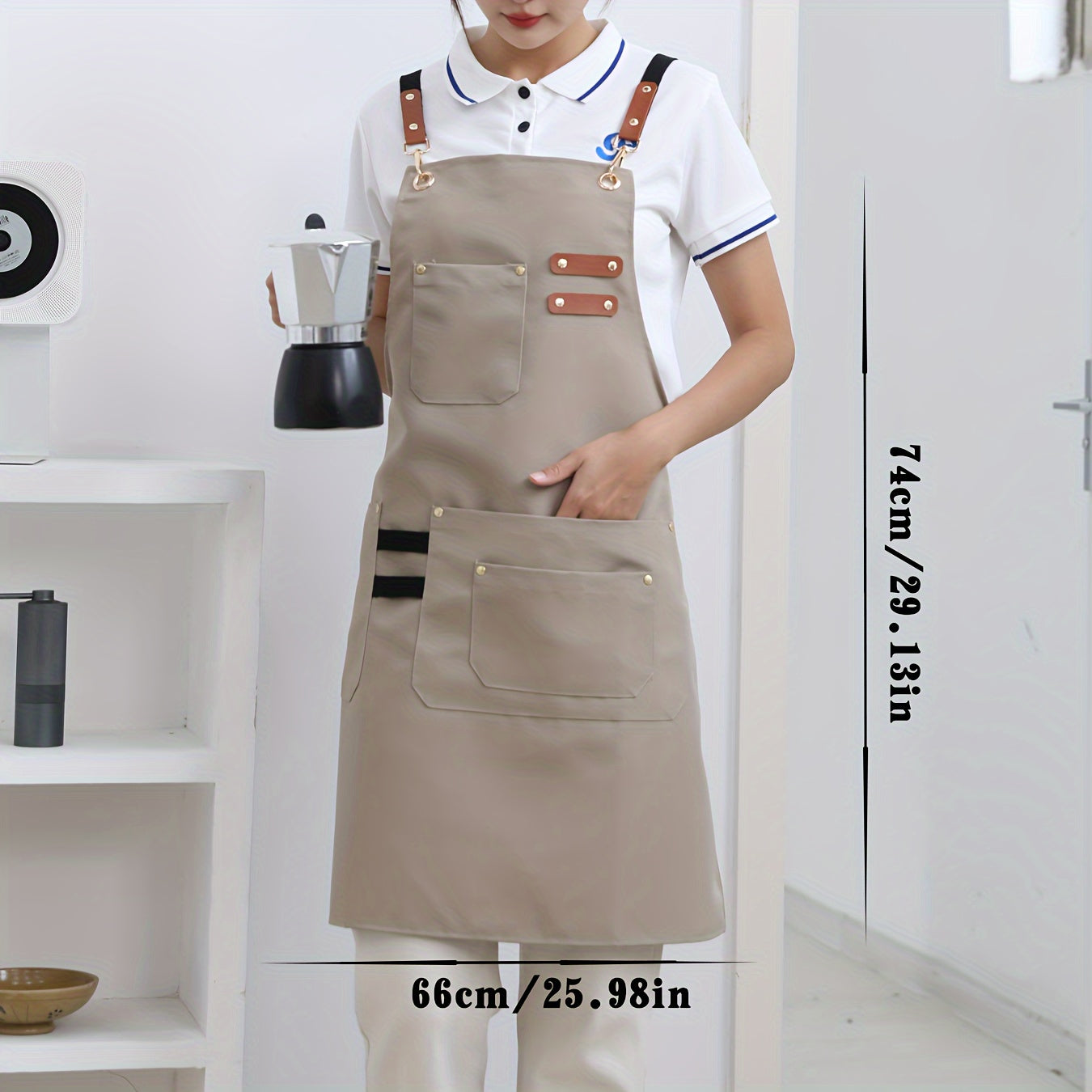 High-End Canvas Apron with Four Pockets for Kitchen Restaurant Cooking and Baking
