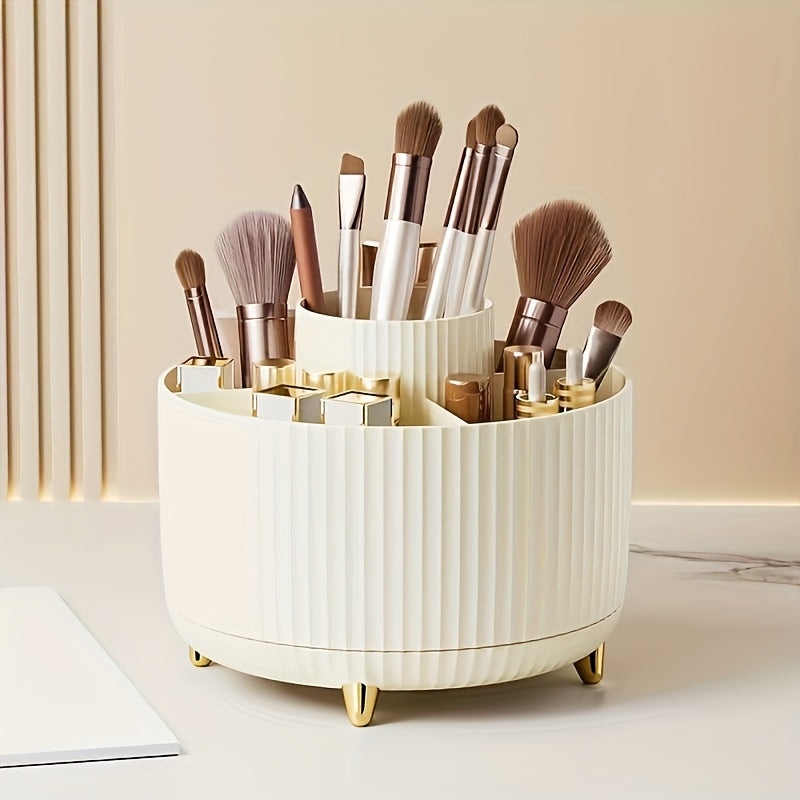 Rotating Makeup Brush Holder with 5 Compartments Plastic Organizer for Lipsticks and Pens