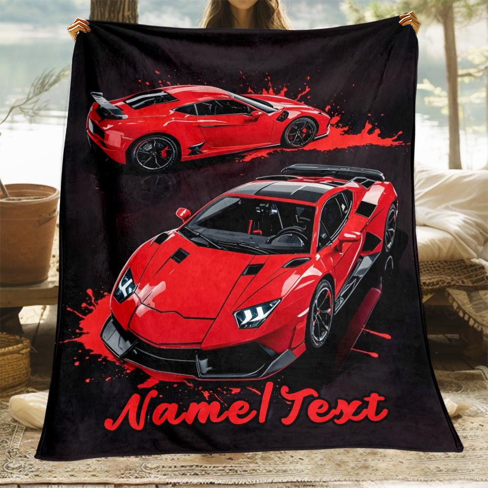 Red Sports Car Flannel Throw Blanket Personalizable Cozy Lightweight for Home Travel