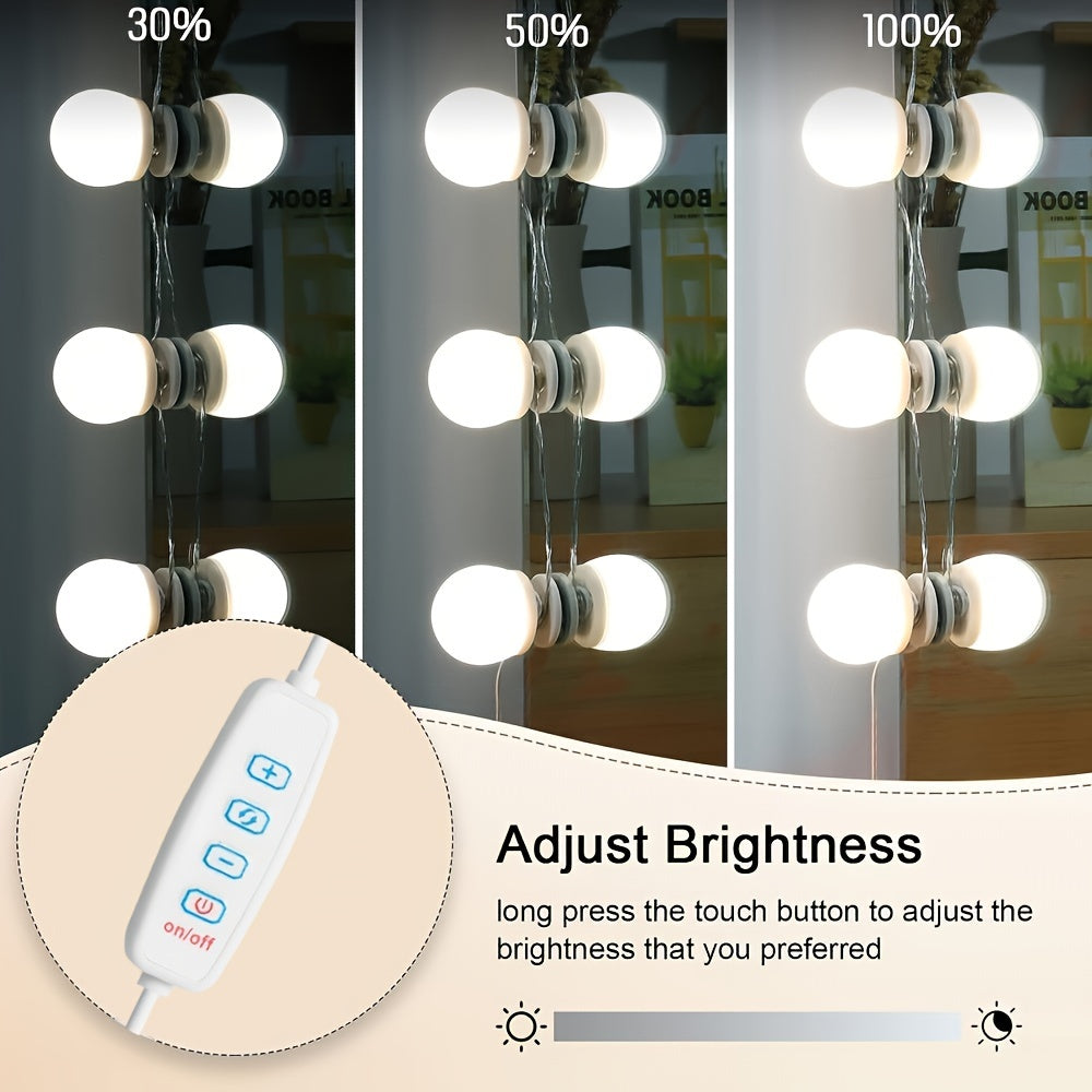 LED Makeup Mirror Lights Kit with 3-Color Dimmable USB-Powered for Vanity Cabinets and Stations