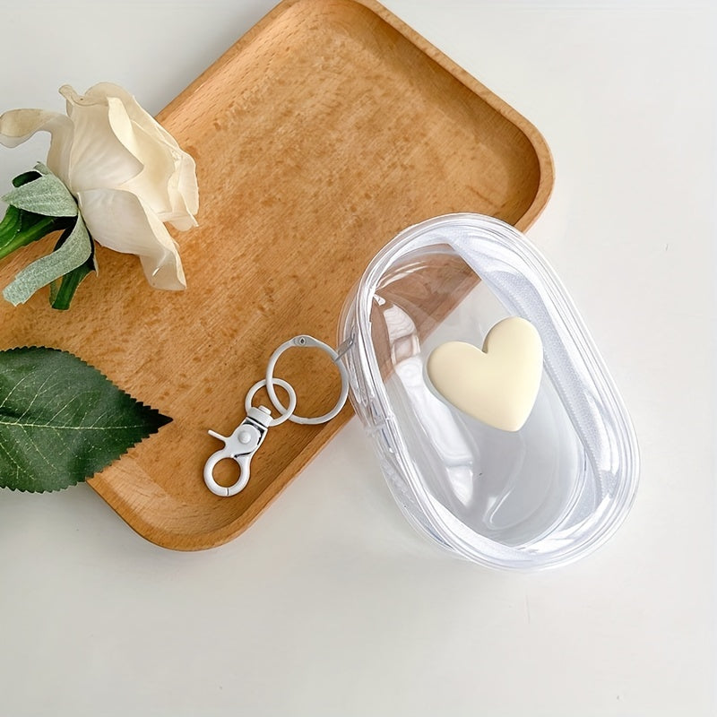 Waterproof Heart-Shaped PVC Cable Organizer Bag with Keychain for Headphones and Accessories