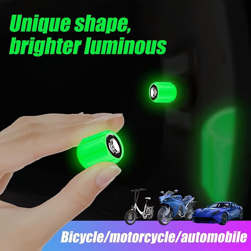 4/8 Pcs Fluorescent Skull Tire Valve Covers Night Glow Car Motorcycle Truck Bicycle