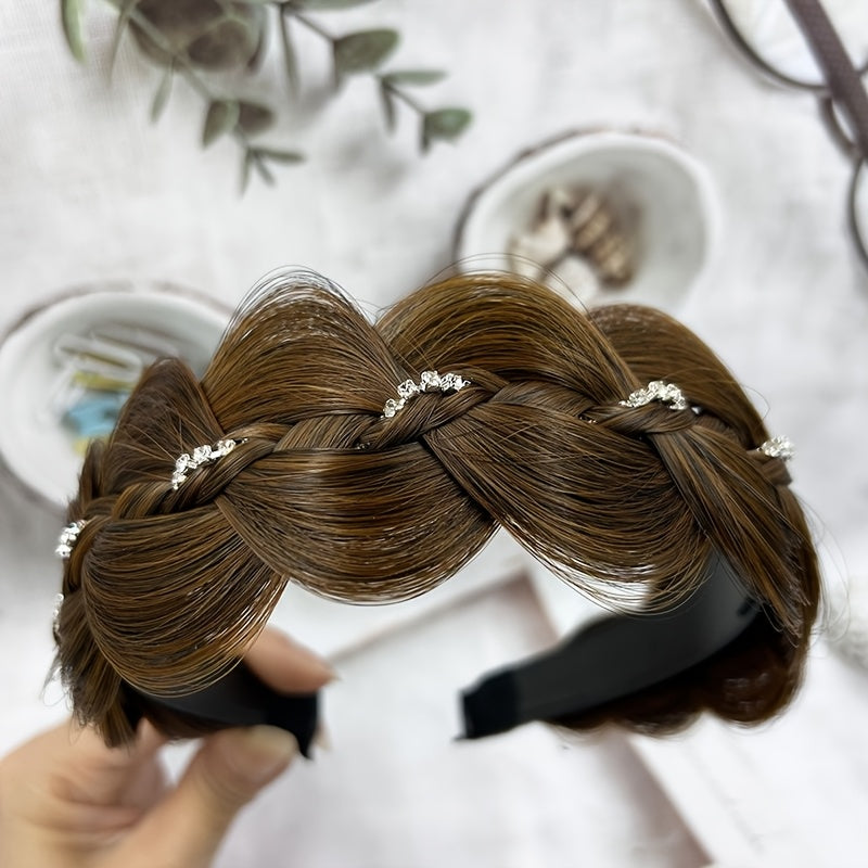 Женская головная повязка с рифленым плетением и стразами, с противоскользящим дизайном, поднимающая стиль и модный аксессуар для волос.