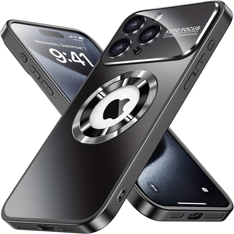 Luxury Glass Phone Case for iPhone 15 Pro Max with Camera Lens Protection Wireless Charging Drop-Proof Ultra-Thin