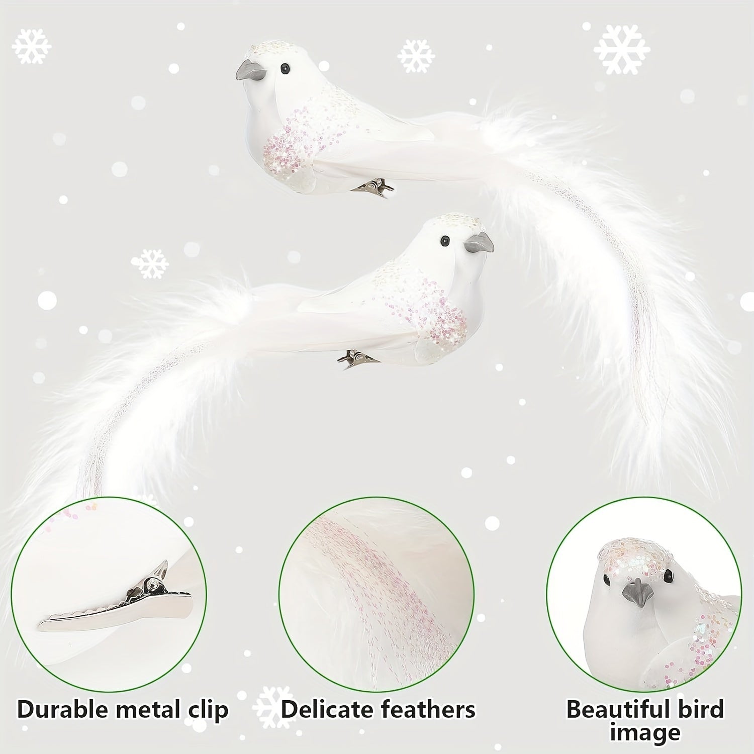 Decoraciones artificiales de palomas navideñas para coronas y decoraciones de fiesta, set de 6