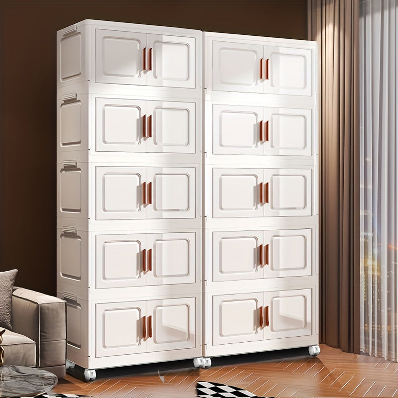 Складной органайзер для хранения PP с колесами, двойными дверцами и многоуровневыми полками