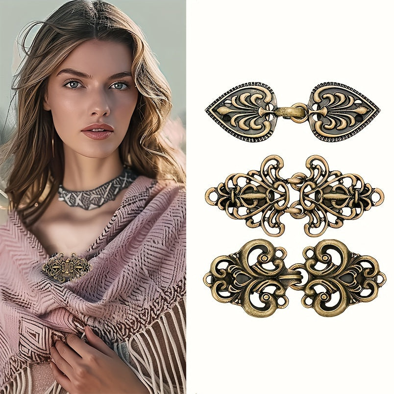 Vintage Metal Brooch Set with Irregular Shaped Scarf Clips Shawl Pins and Cardigan Buckles