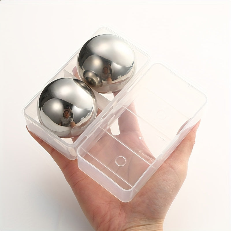 Set of 2 Stainless Steel Ice Cubes Spherical Frozen Whiskey Chilling Stones