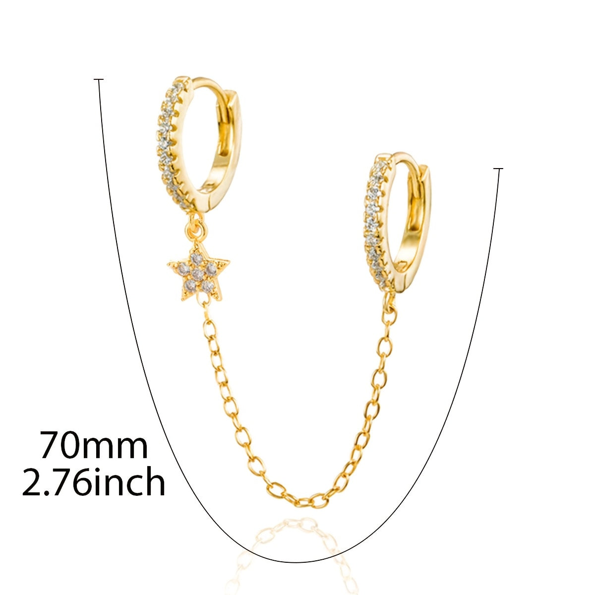 Sterling Silver Star Drop Earrings with Synthetic Zirconia for Women