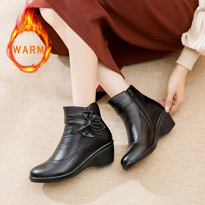 Women's Ankle Microfiber Dress Boots Winter Warm Block Heel Zipper