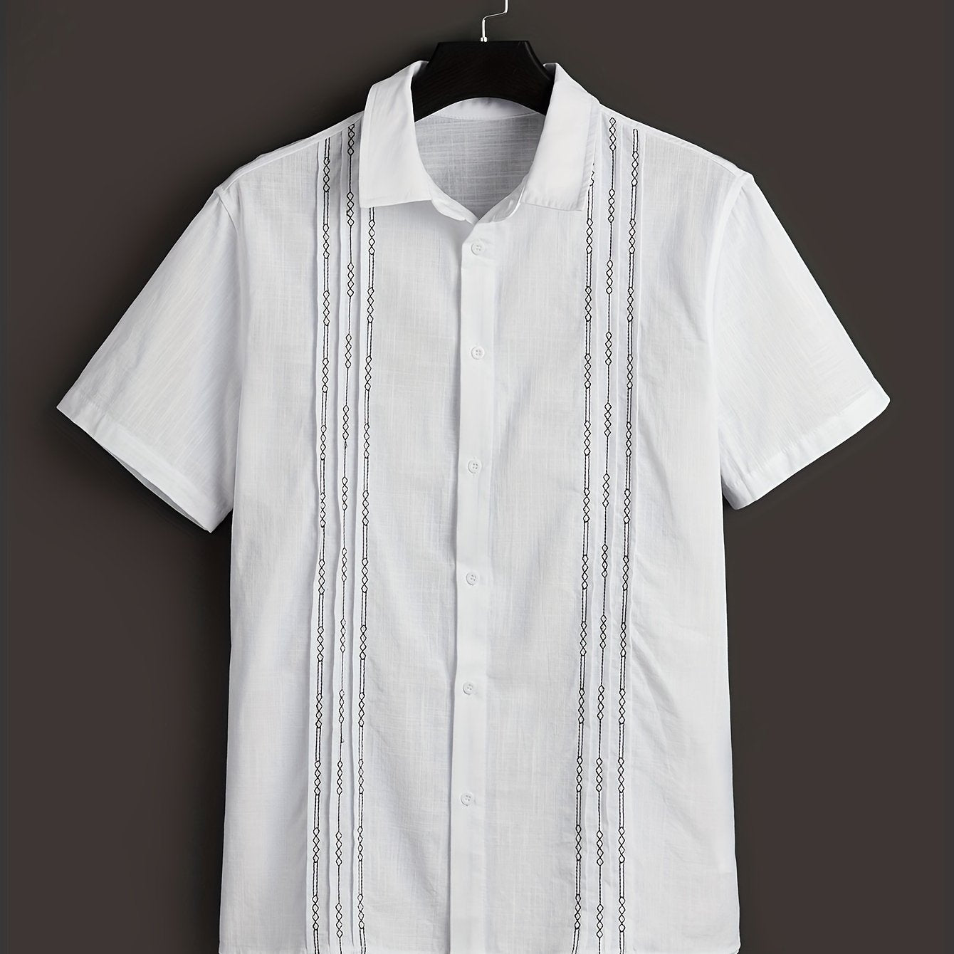 Plus Size Men's Cotton Short Sleeve Shirt with Embroidered Pattern for Summer