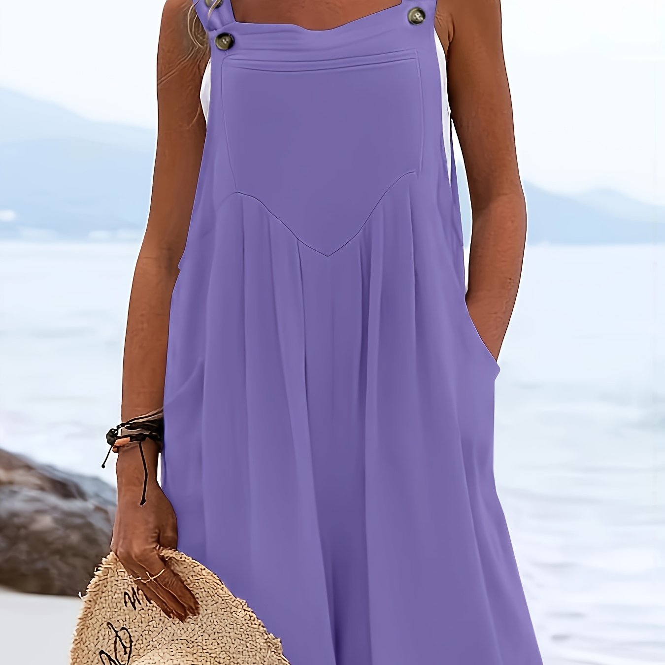 Women's Sleeveless Green Jumpsuit with Button Detail for Casual and Formal Wear