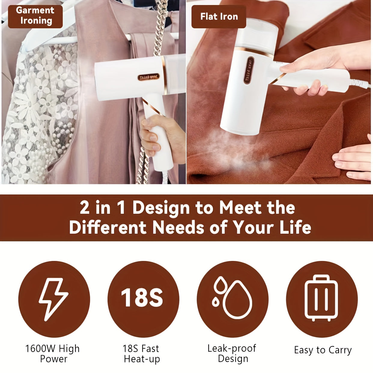 2-in-1 Wall-Mounted Garment Steamer 1600W EU