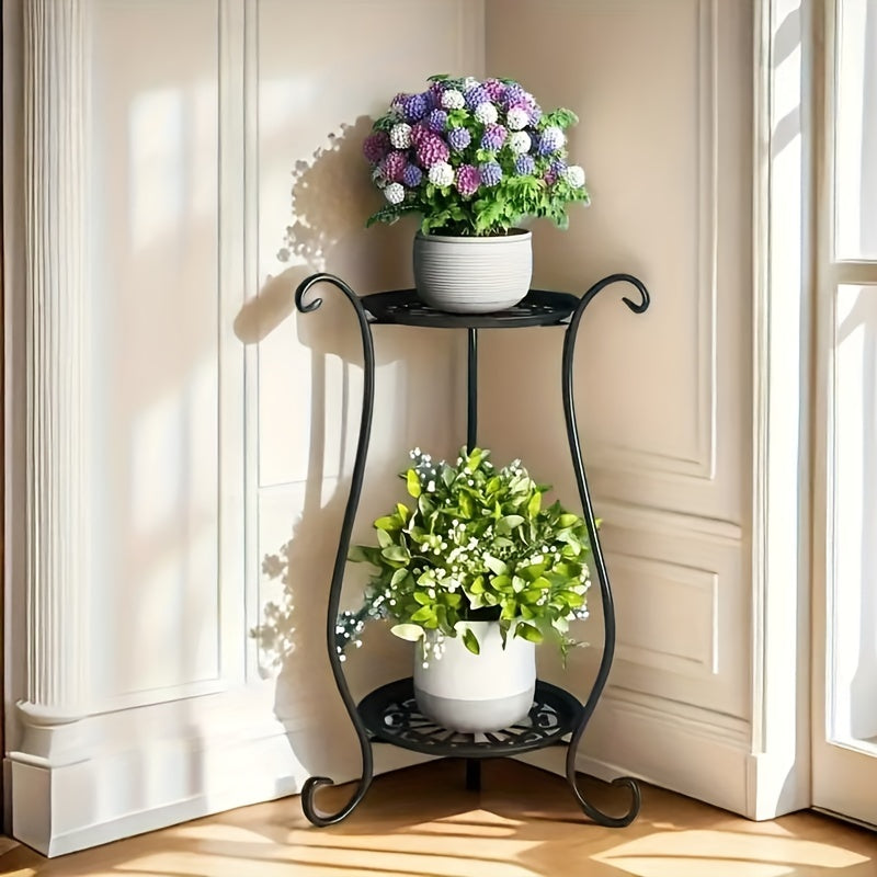 Double Layer Metal Flower Stand for Indoor Outdoor Plant Display Lightweight Durable