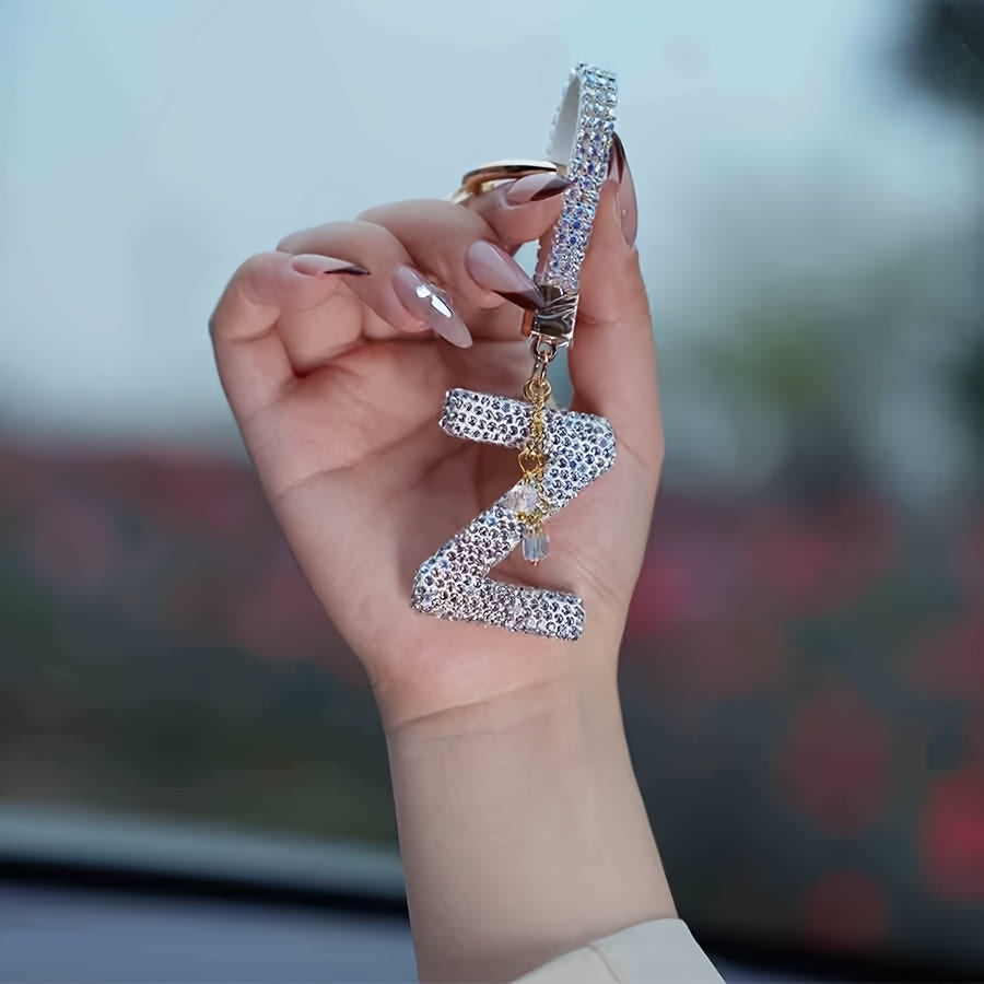 Resin Letter M Keychain Rhinestone Decor Gift Accessory for Birthdays and Christmas